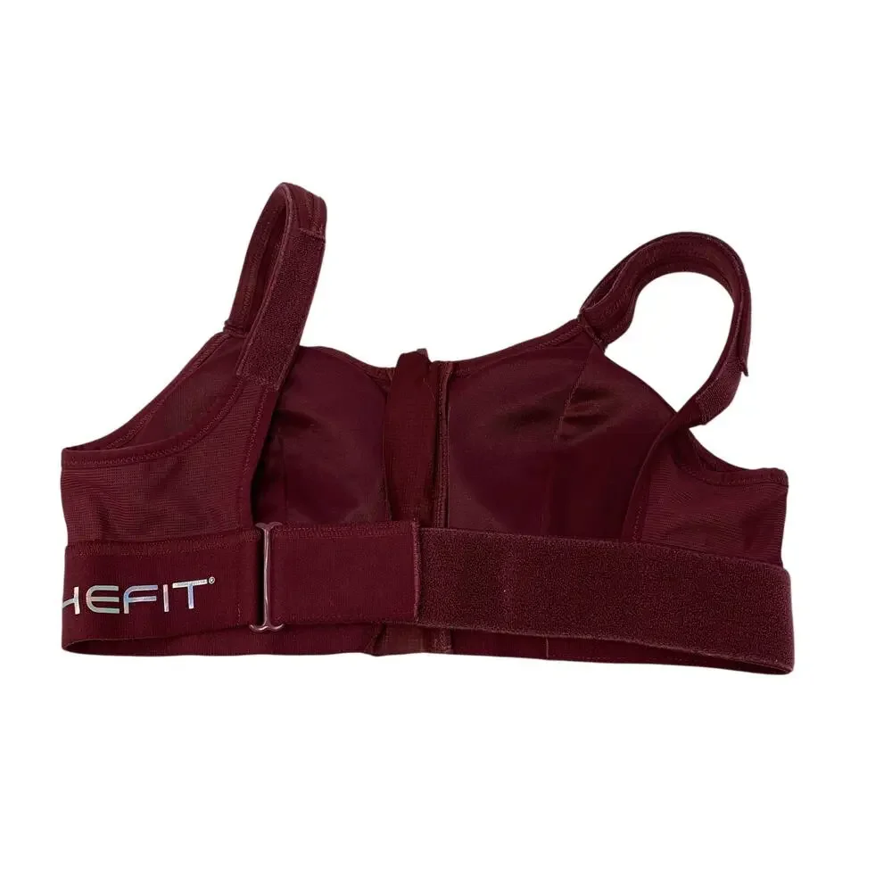 Shefit Ultimate Sports Bra Small Burgundy Zip Front High Impact Adjustable